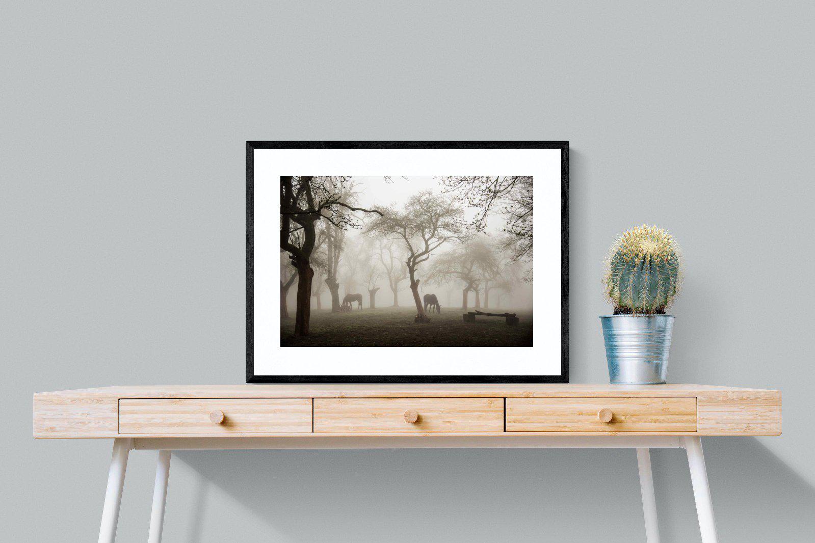 Grazing in the Fog-Wall_Art-80 x 60cm-Framed Print-Black-Pixalot