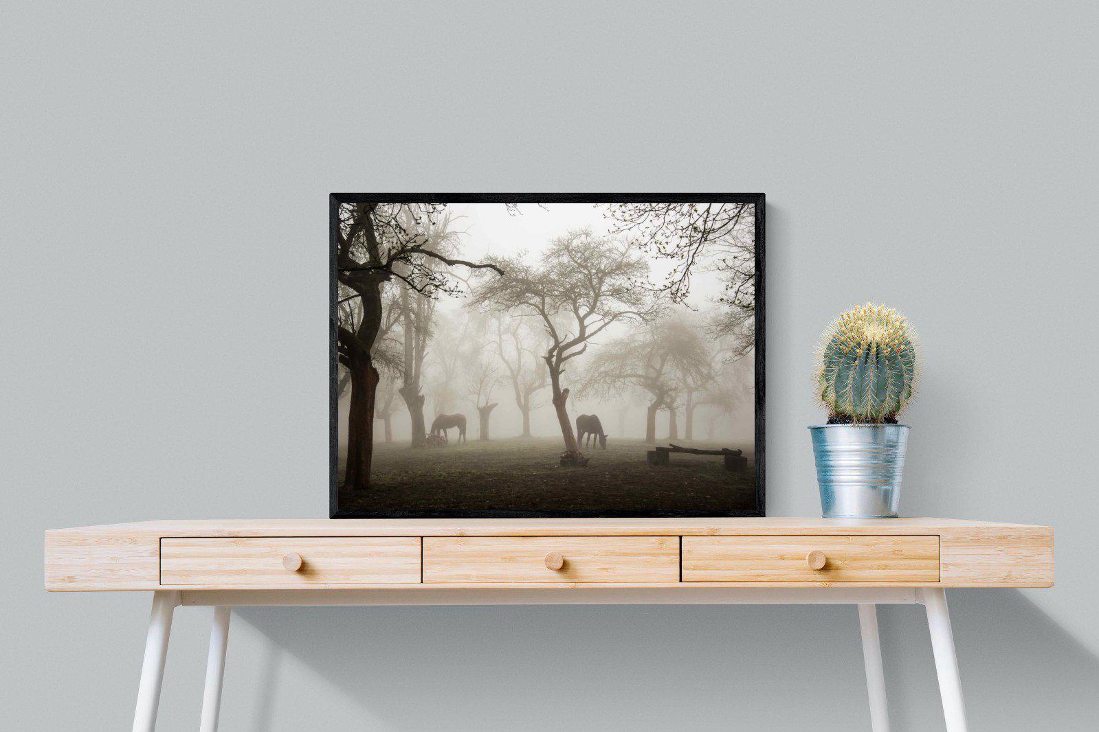 Grazing in the Fog-Wall_Art-80 x 60cm-Mounted Canvas-Black-Pixalot