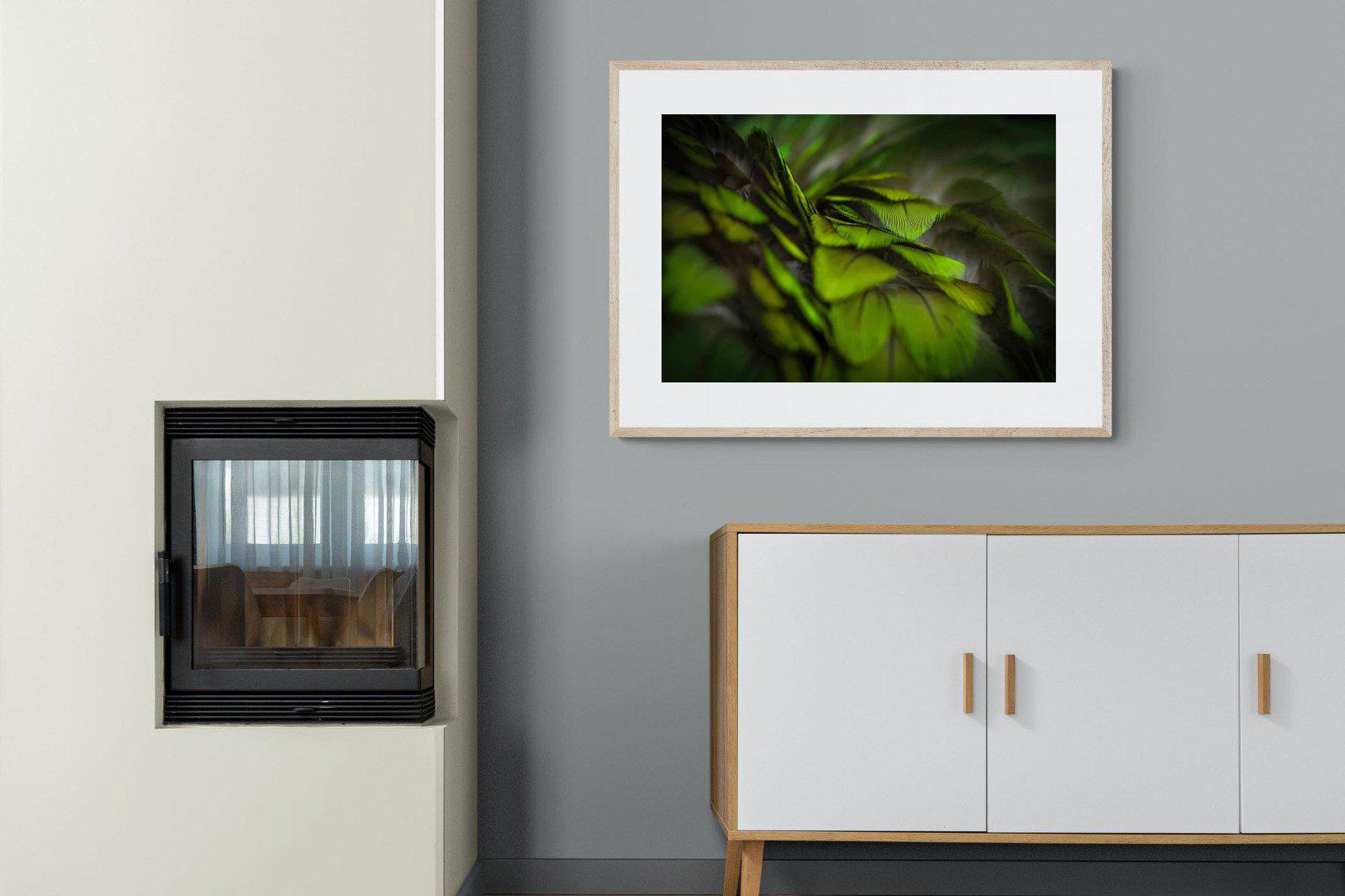 Green Feathers-Wall_Art-100 x 75cm-Framed Print-Wood-Pixalot