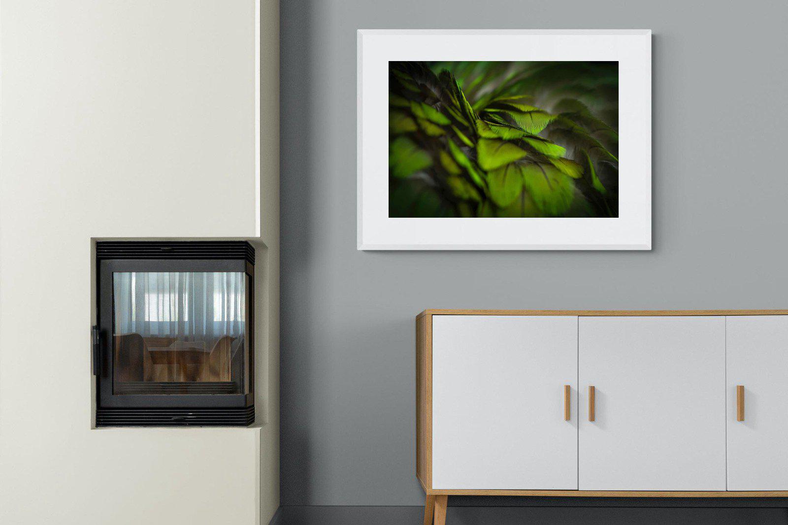 Green Feathers-Wall_Art-100 x 75cm-Framed Print-White-Pixalot