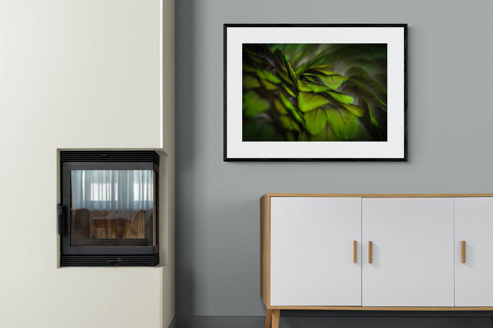 Green Feathers-Wall_Art-100 x 75cm-Framed Print-Black-Pixalot