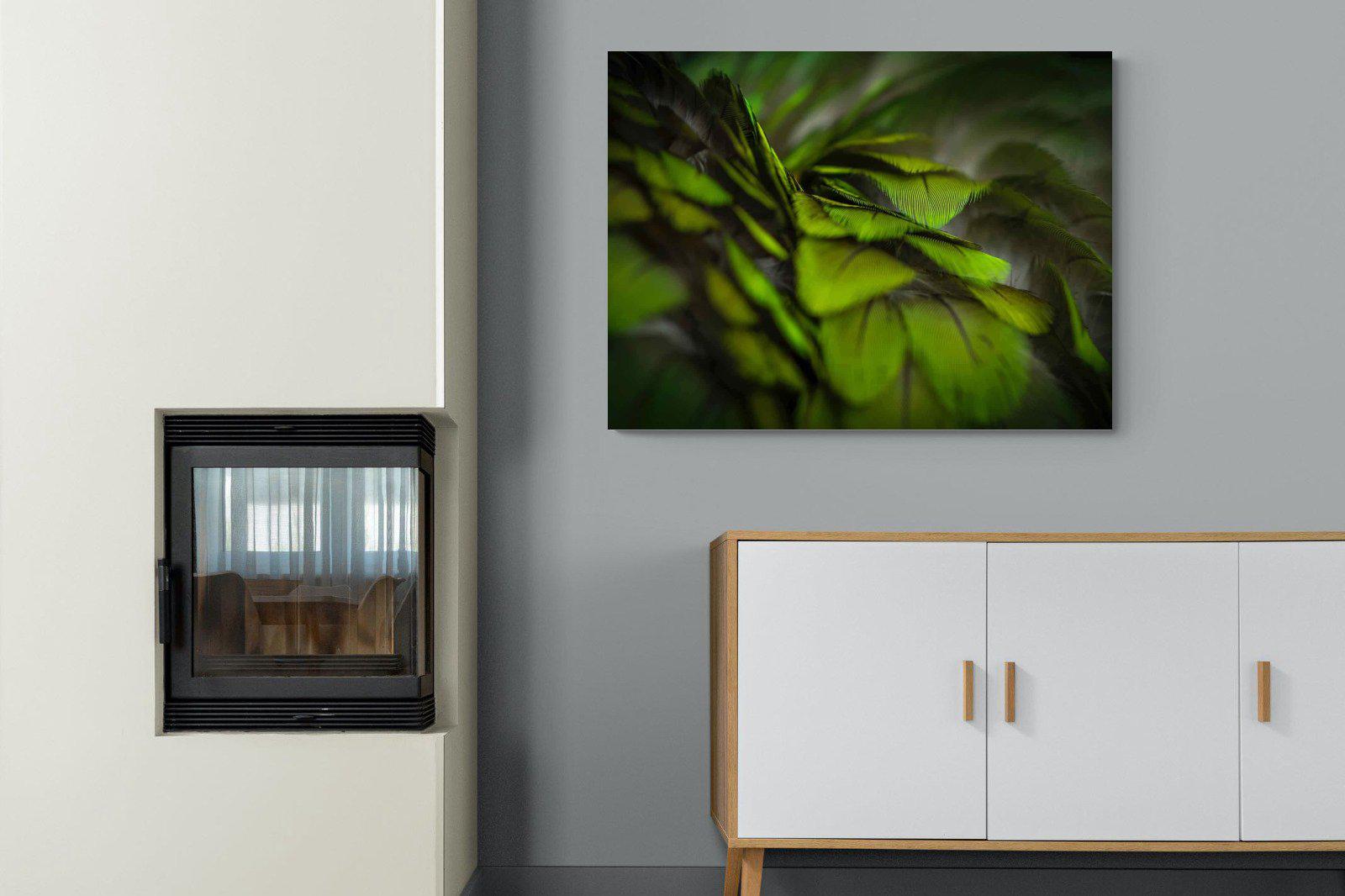 Green Feathers-Wall_Art-100 x 75cm-Mounted Canvas-No Frame-Pixalot