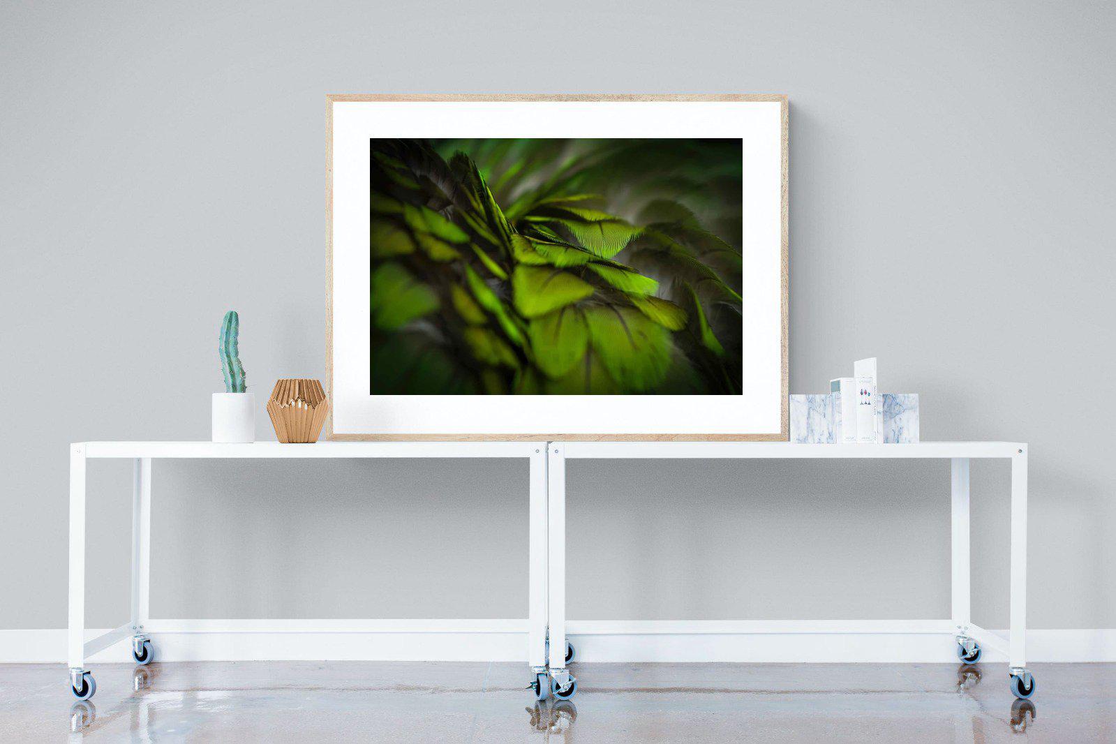 Green Feathers-Wall_Art-120 x 90cm-Framed Print-Wood-Pixalot