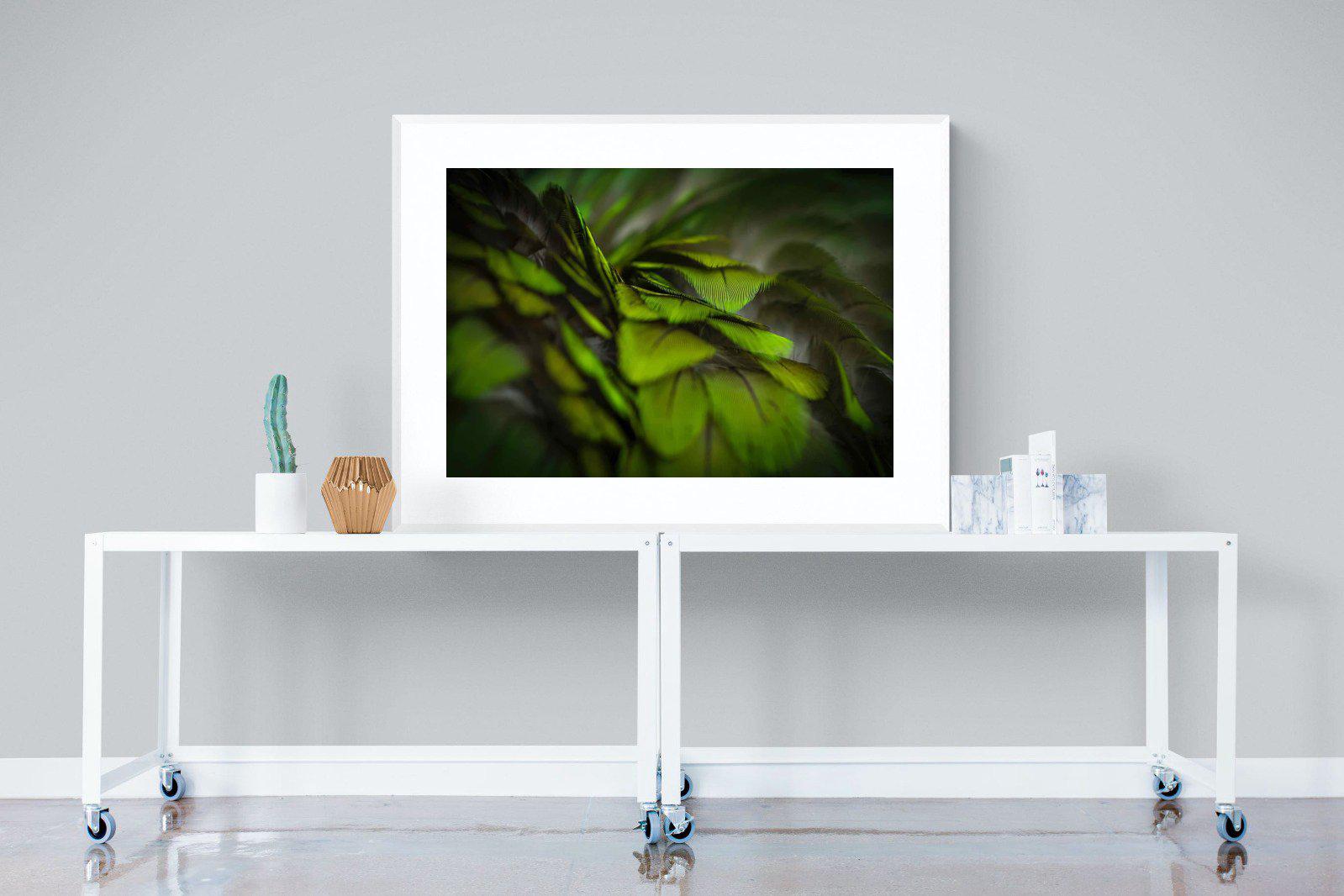 Green Feathers-Wall_Art-120 x 90cm-Framed Print-White-Pixalot