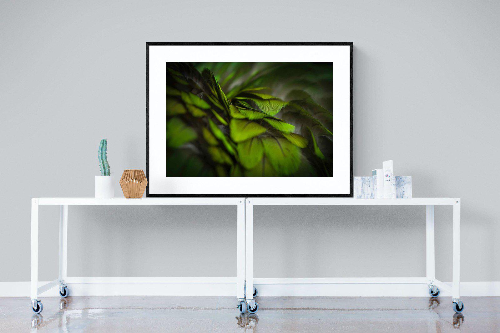 Green Feathers-Wall_Art-120 x 90cm-Framed Print-Black-Pixalot