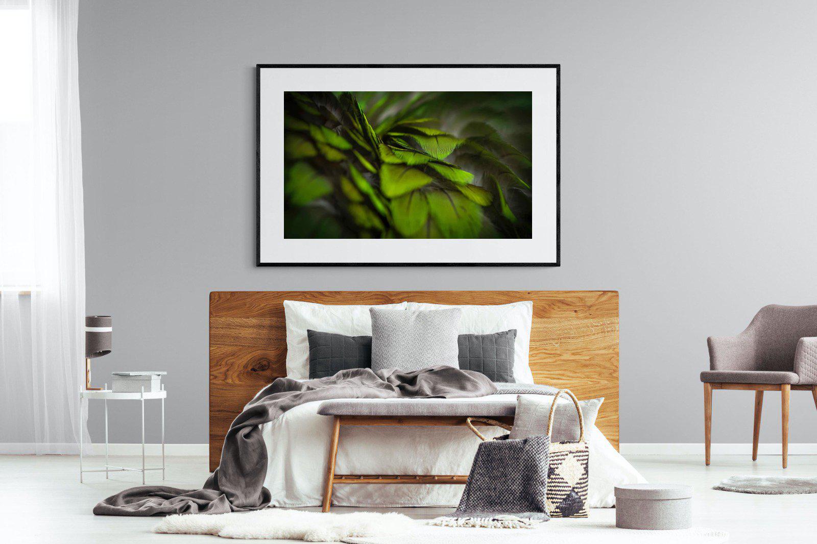 Green Feathers-Wall_Art-150 x 100cm-Framed Print-Black-Pixalot
