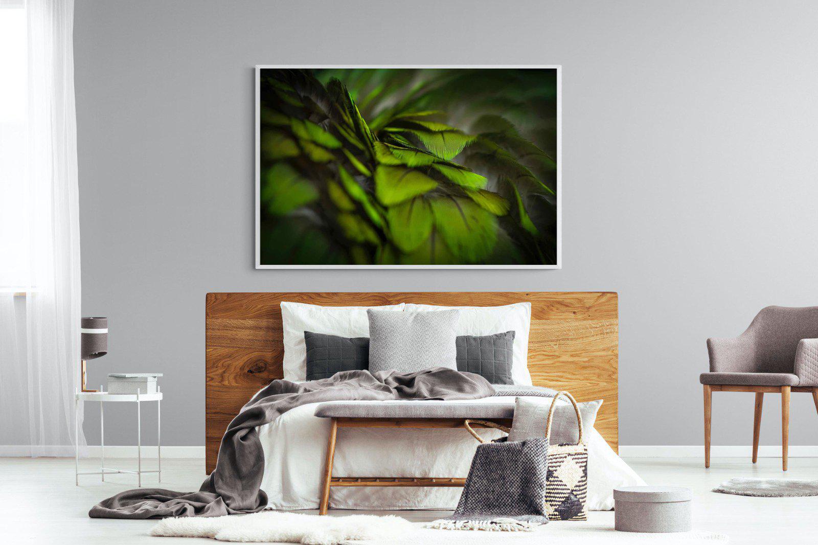 Green Feathers-Wall_Art-150 x 100cm-Mounted Canvas-White-Pixalot