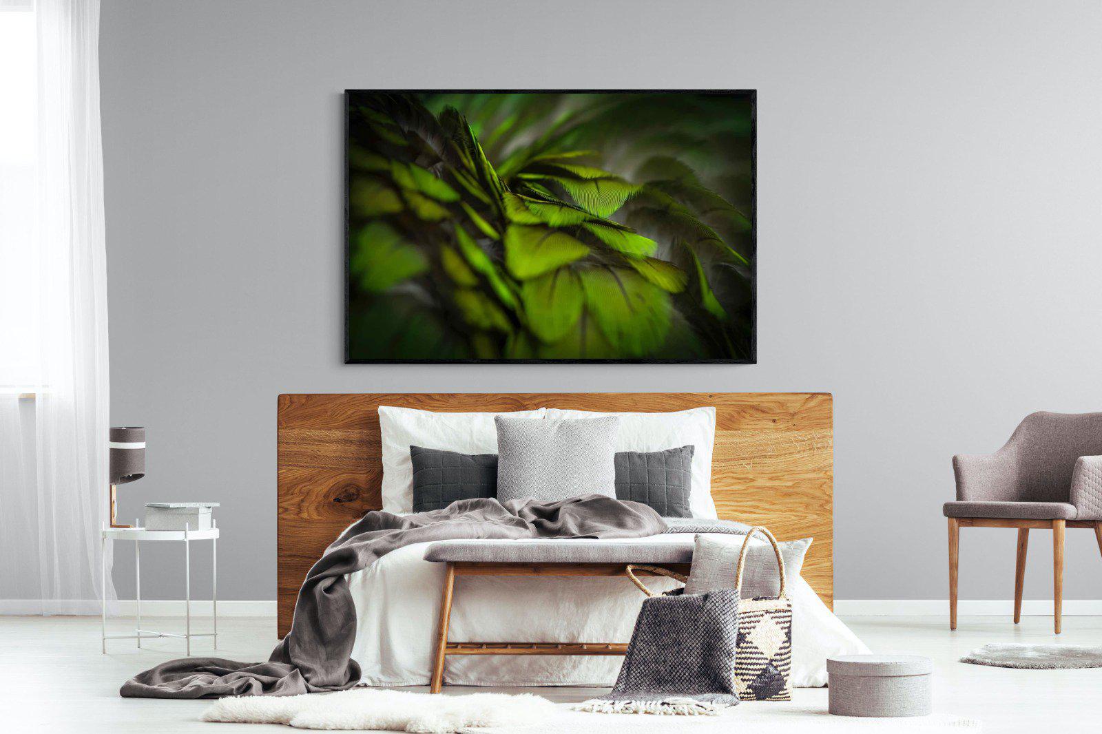 Green Feathers-Wall_Art-150 x 100cm-Mounted Canvas-Black-Pixalot