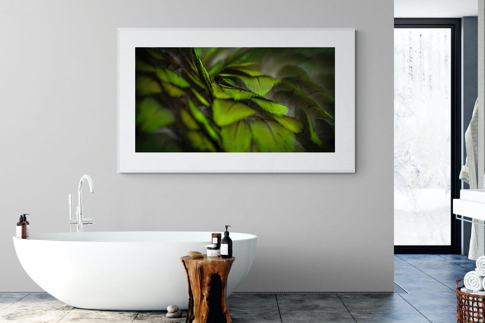 Green Feathers-Wall_Art-180 x 110cm-Framed Print-White-Pixalot