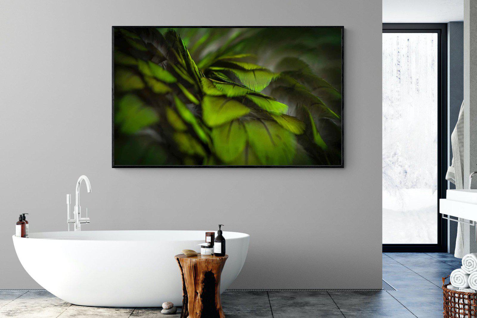 Green Feathers-Wall_Art-180 x 110cm-Mounted Canvas-Black-Pixalot