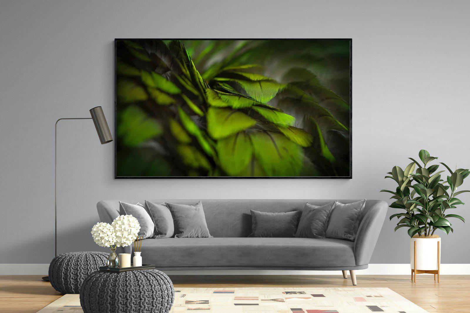 Green Feathers-Wall_Art-220 x 130cm-Mounted Canvas-Black-Pixalot