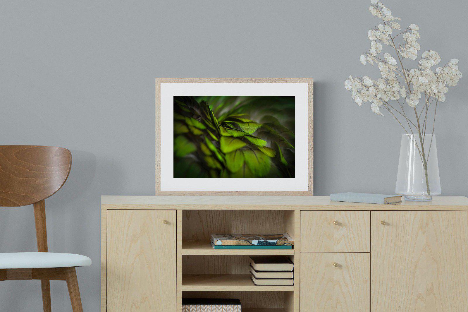 Green Feathers-Wall_Art-60 x 45cm-Framed Print-Wood-Pixalot