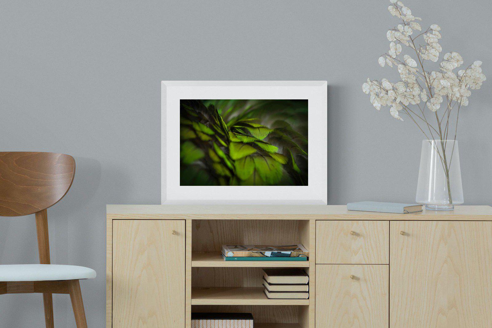 Green Feathers-Wall_Art-60 x 45cm-Framed Print-White-Pixalot