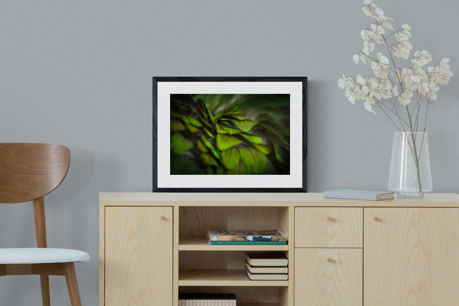 Green Feathers-Wall_Art-60 x 45cm-Framed Print-Black-Pixalot