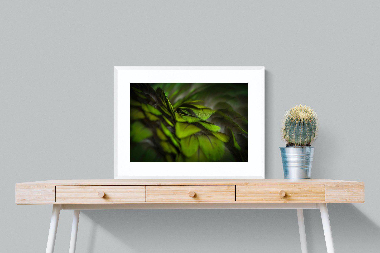 Green Feathers-Wall_Art-80 x 60cm-Framed Print-White-Pixalot