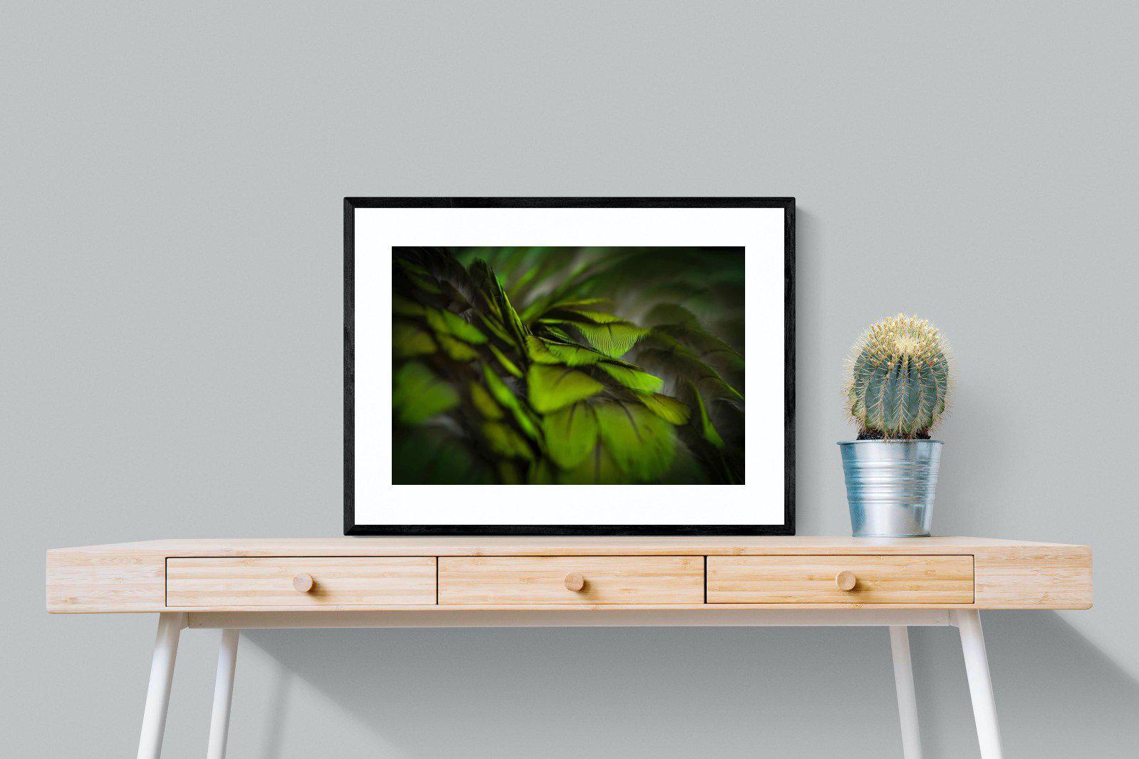 Green Feathers-Wall_Art-80 x 60cm-Framed Print-Black-Pixalot