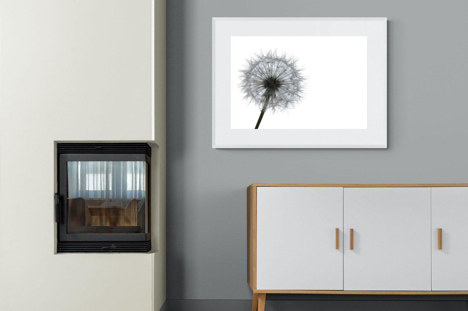 Grey Dandelion-Wall_Art-100 x 75cm-Framed Print-White-Pixalot