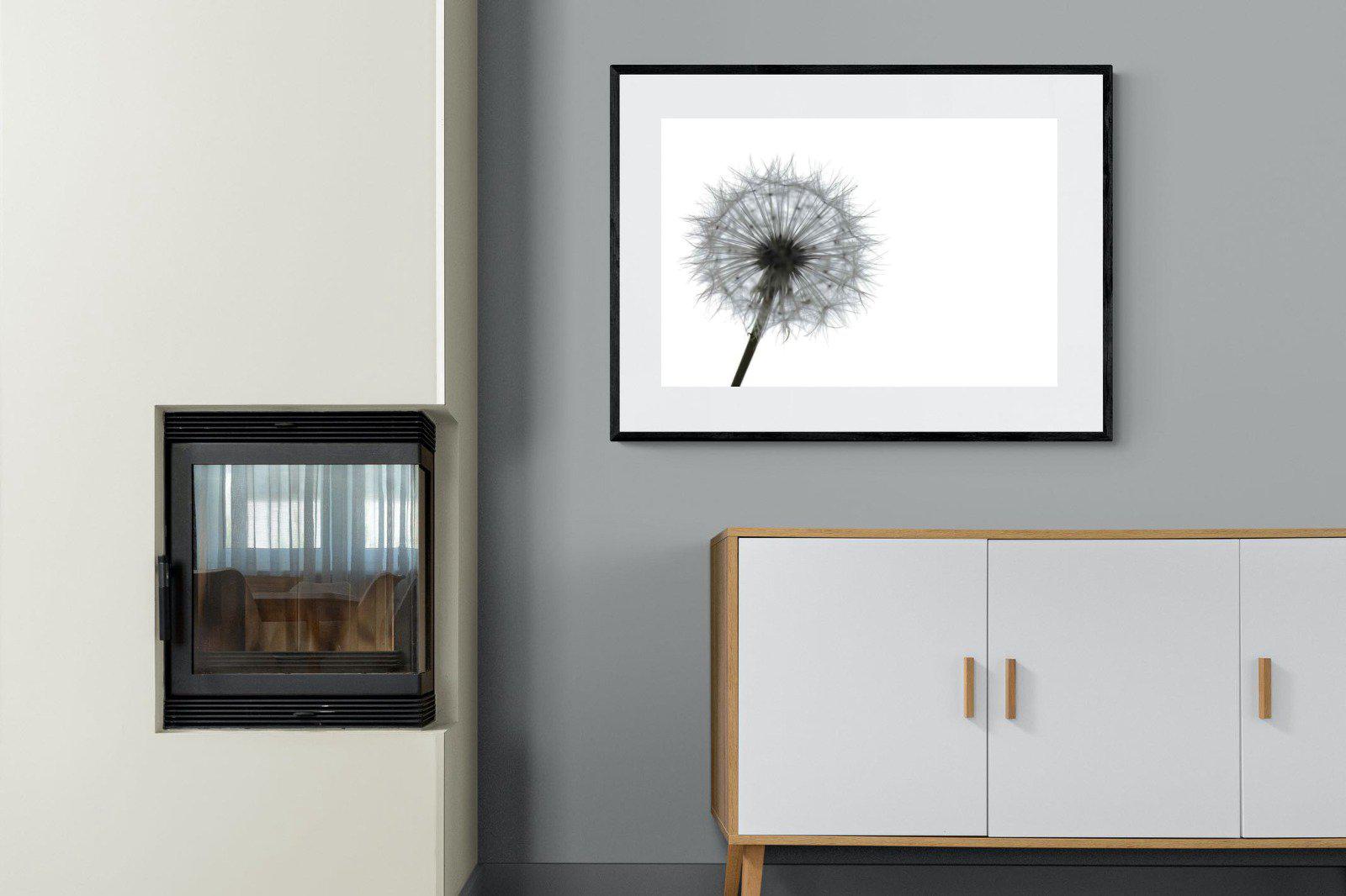 Grey Dandelion-Wall_Art-100 x 75cm-Framed Print-Black-Pixalot