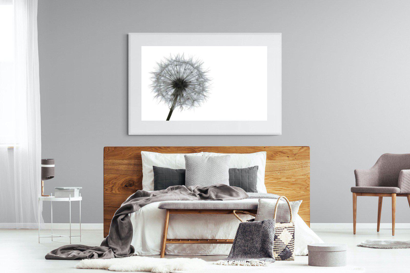 Grey Dandelion-Wall_Art-150 x 100cm-Framed Print-White-Pixalot