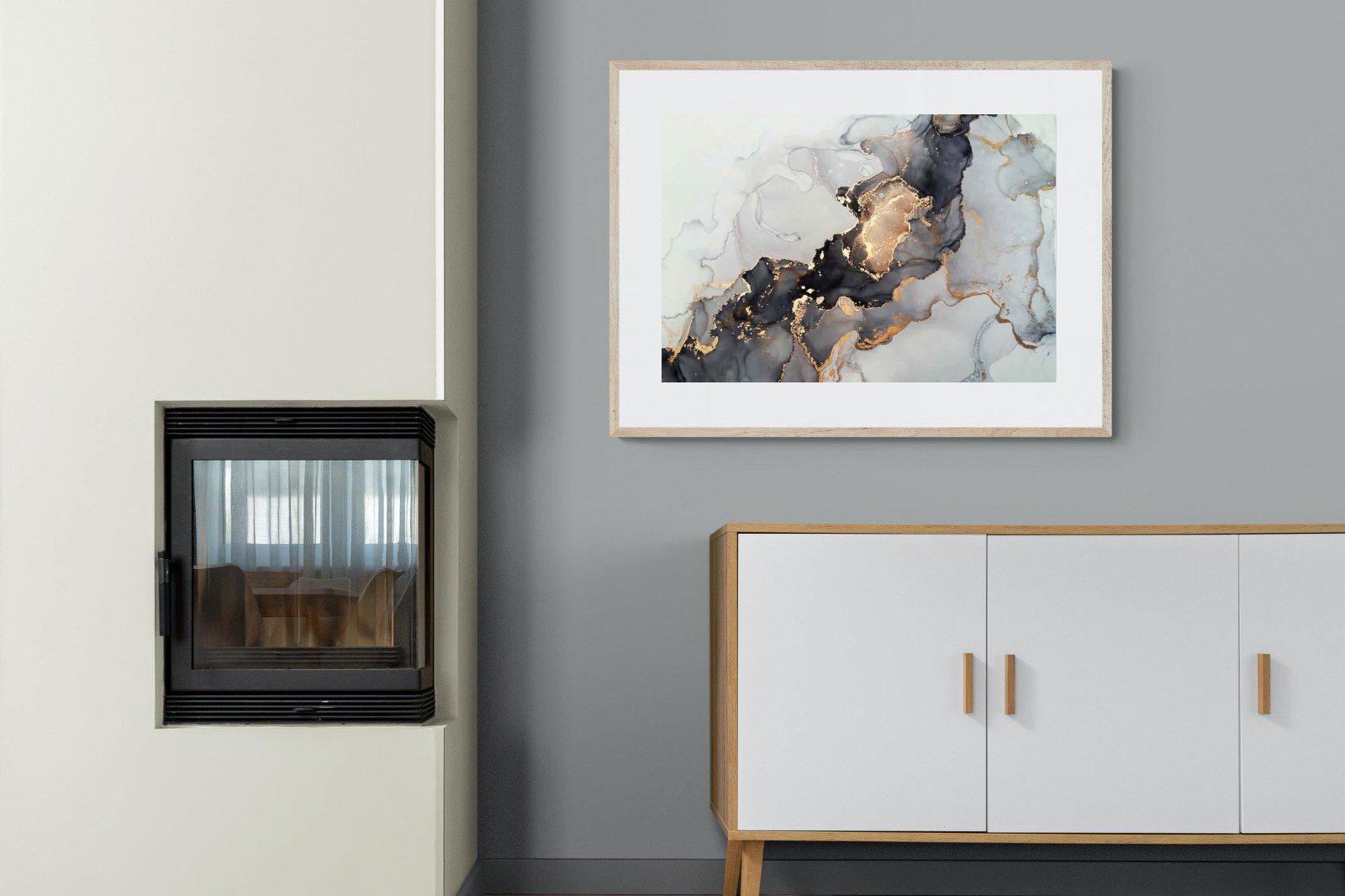 Grey & Gold Marble-Wall_Art-100 x 75cm-Framed Print-Wood-Pixalot