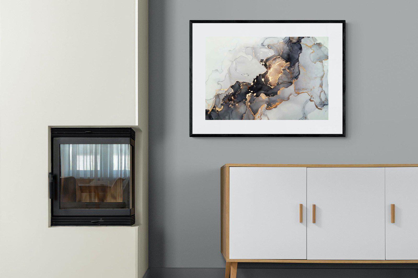 Grey & Gold Marble-Wall_Art-100 x 75cm-Framed Print-Black-Pixalot