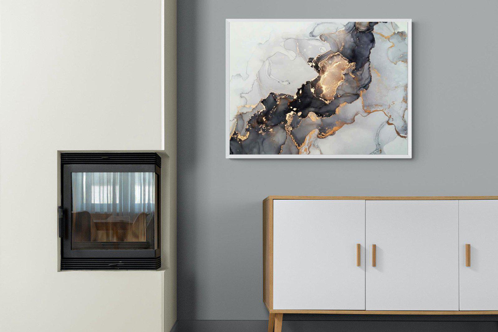 Grey & Gold Marble-Wall_Art-100 x 75cm-Mounted Canvas-White-Pixalot