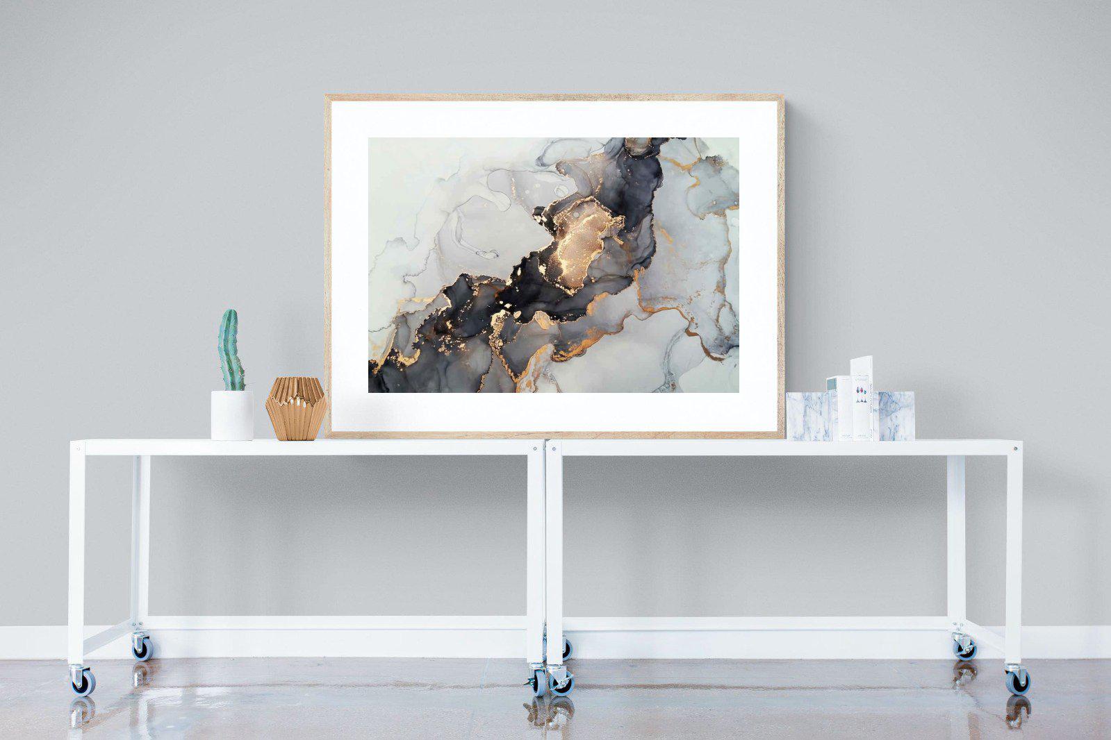 Grey & Gold Marble-Wall_Art-120 x 90cm-Framed Print-Wood-Pixalot