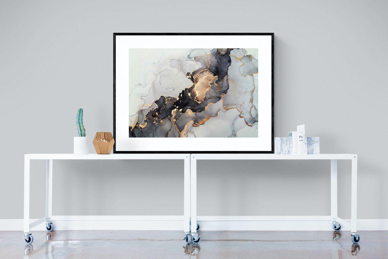 Grey & Gold Marble-Wall_Art-120 x 90cm-Framed Print-Black-Pixalot