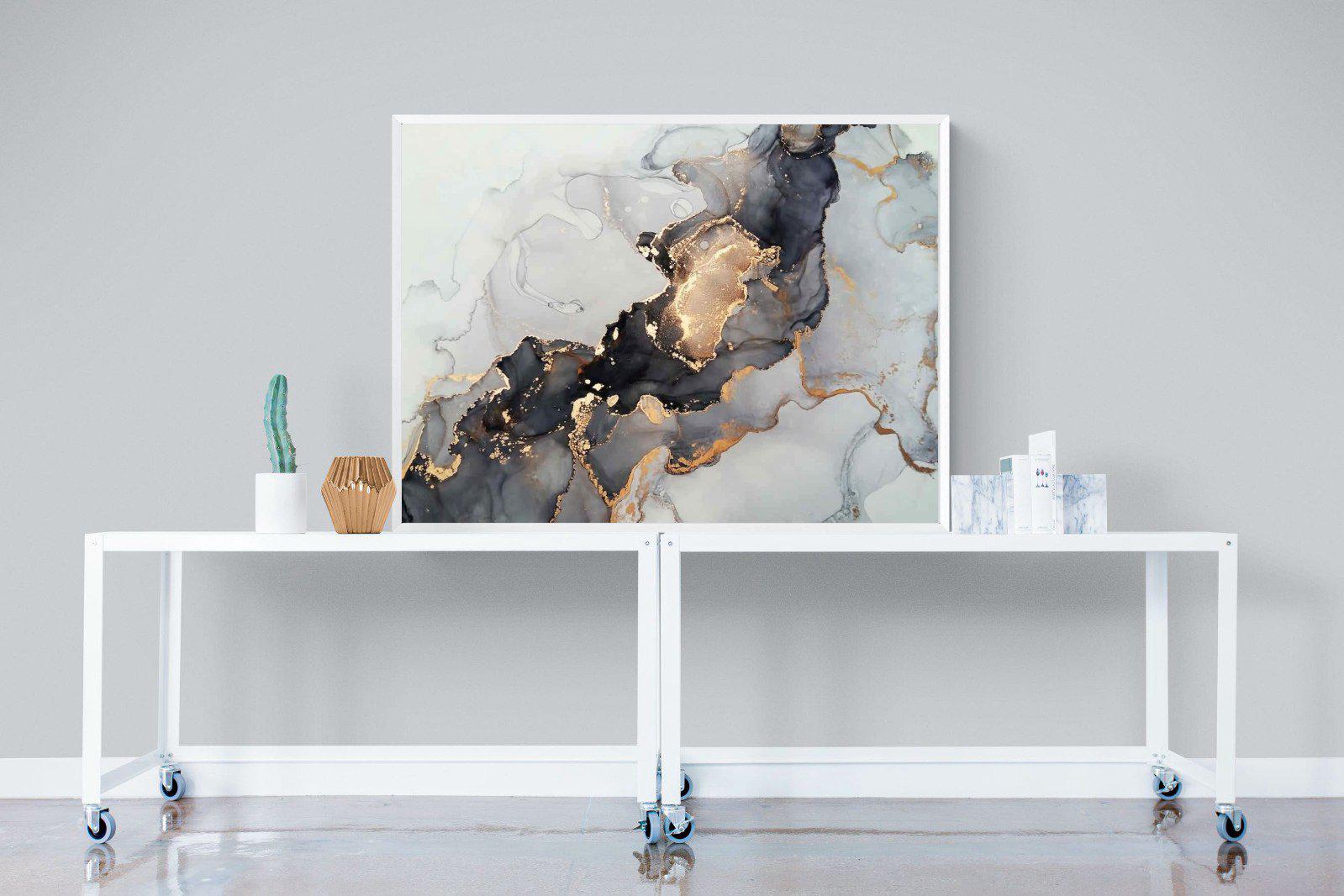 Grey & Gold Marble-Wall_Art-120 x 90cm-Mounted Canvas-White-Pixalot