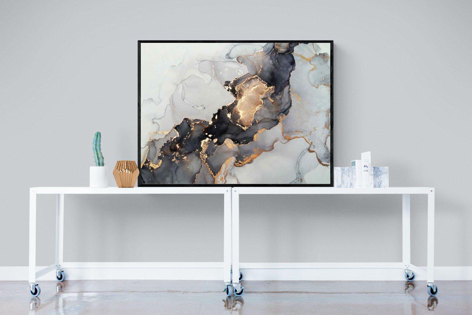 Grey & Gold Marble-Wall_Art-120 x 90cm-Mounted Canvas-Black-Pixalot