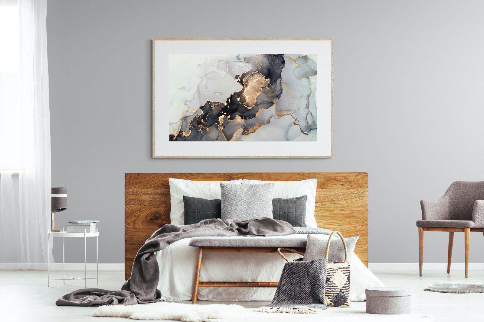 Grey & Gold Marble-Wall_Art-150 x 100cm-Framed Print-Wood-Pixalot