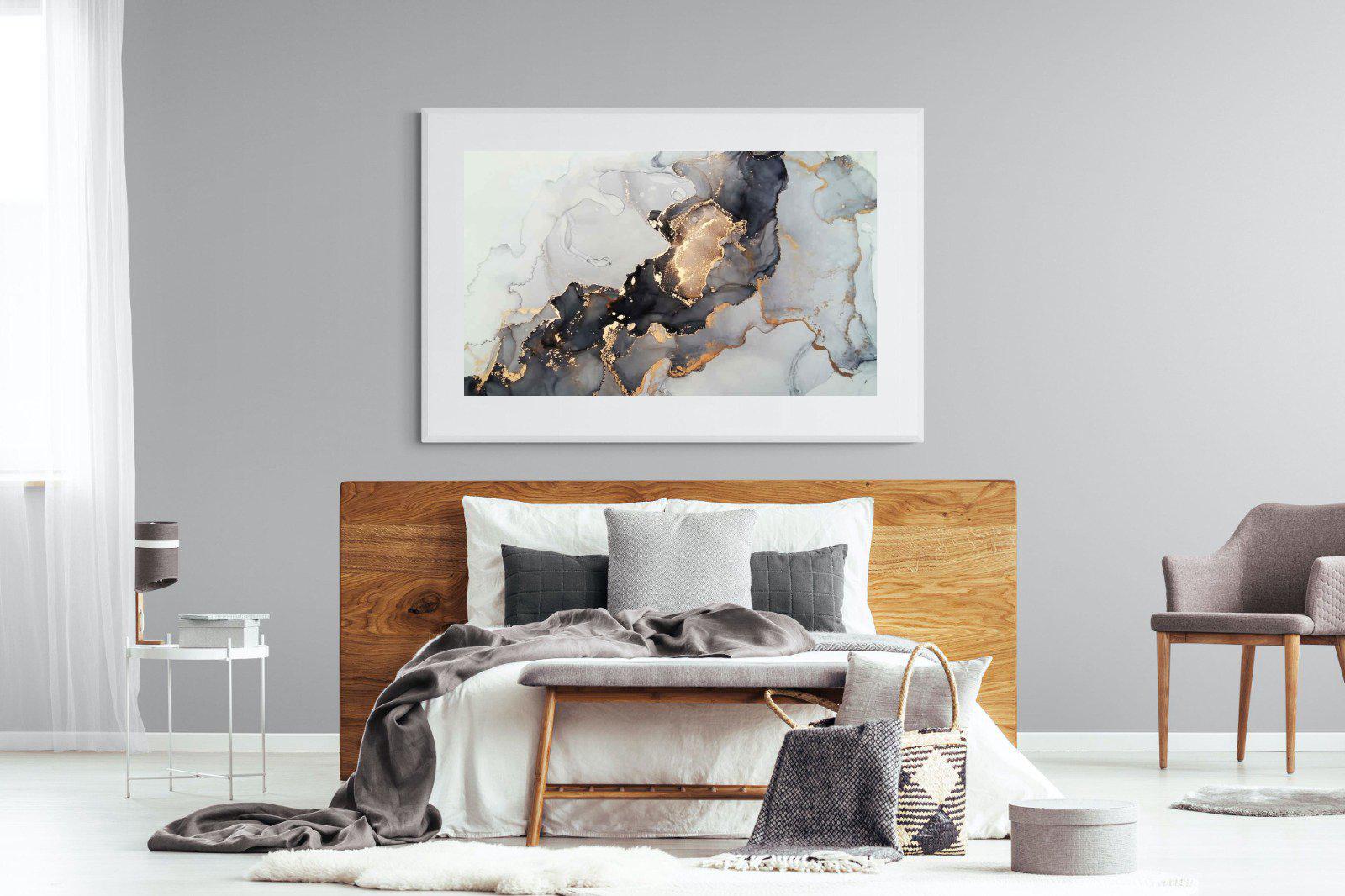 Grey & Gold Marble-Wall_Art-150 x 100cm-Framed Print-White-Pixalot