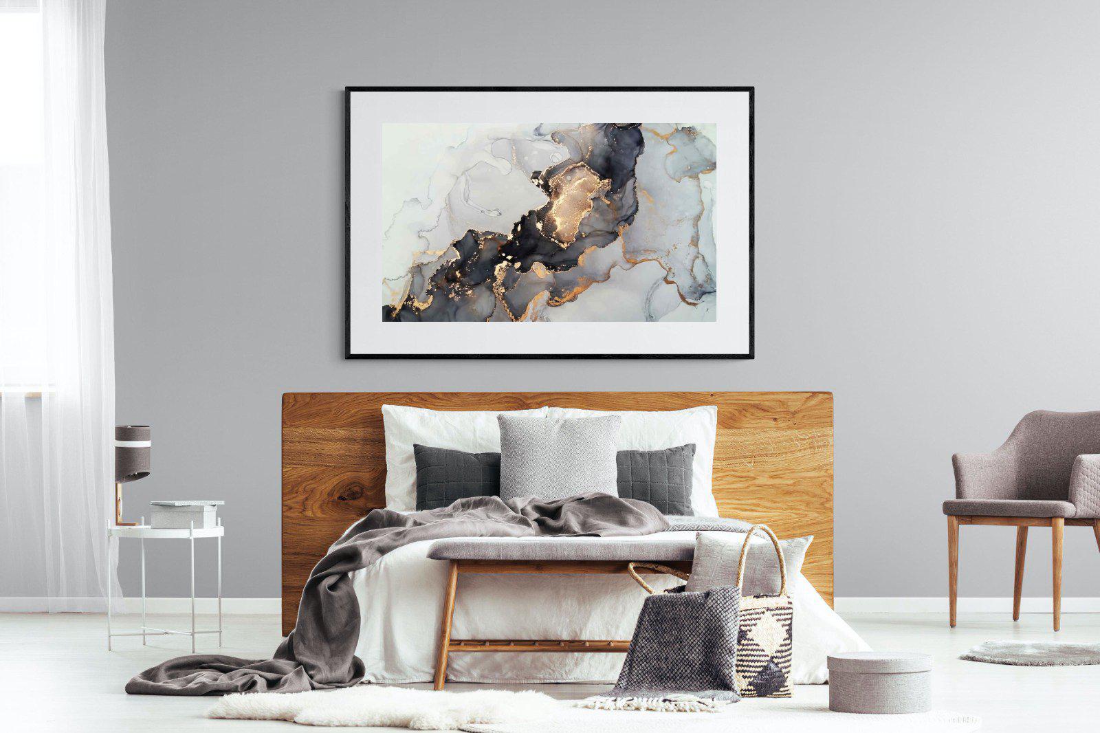 Grey & Gold Marble-Wall_Art-150 x 100cm-Framed Print-Black-Pixalot