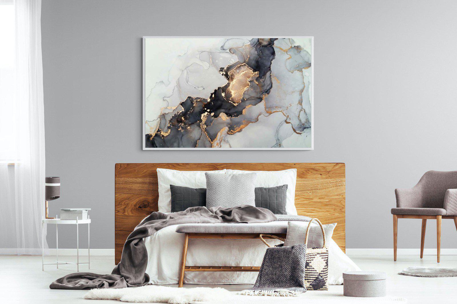 Grey & Gold Marble-Wall_Art-150 x 100cm-Mounted Canvas-White-Pixalot