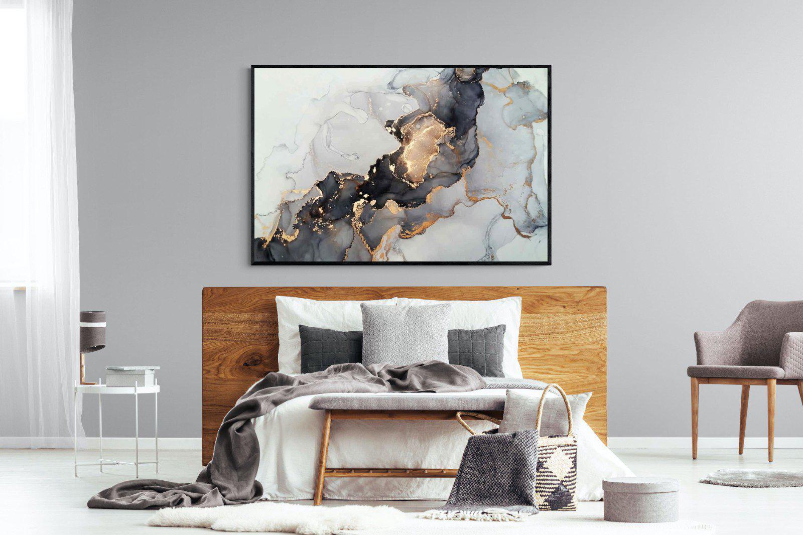 Grey & Gold Marble-Wall_Art-150 x 100cm-Mounted Canvas-Black-Pixalot