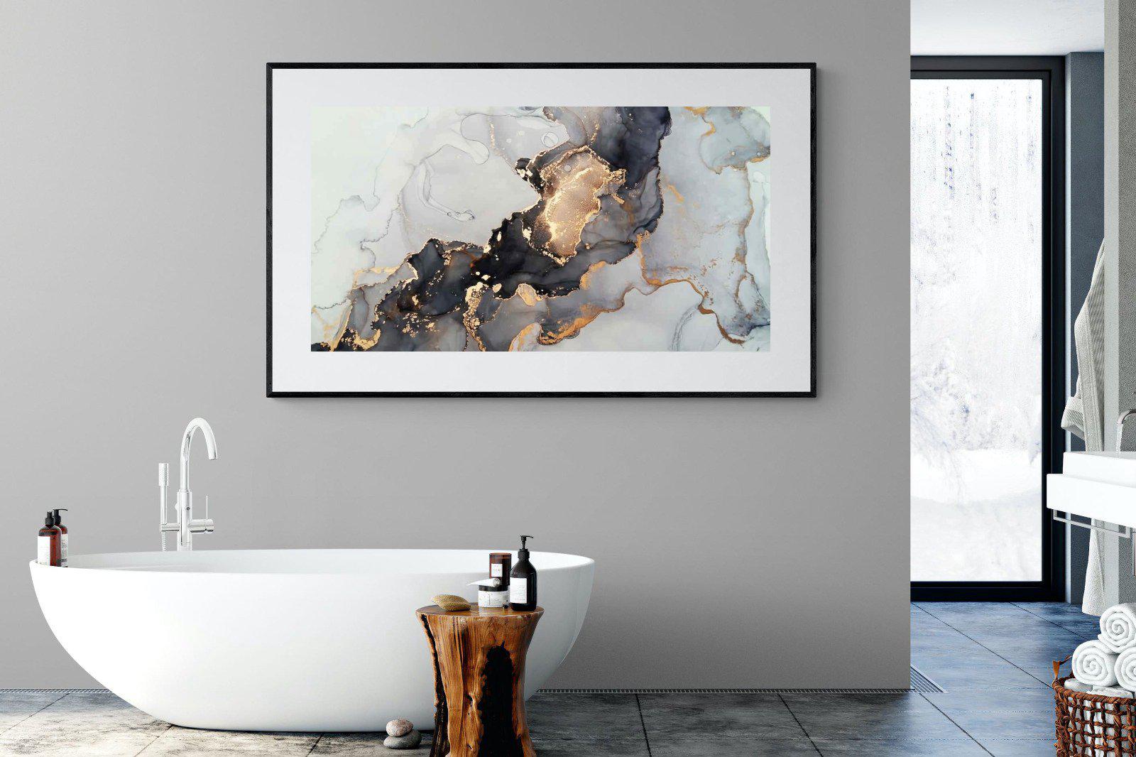 Grey & Gold Marble-Wall_Art-180 x 110cm-Framed Print-Black-Pixalot