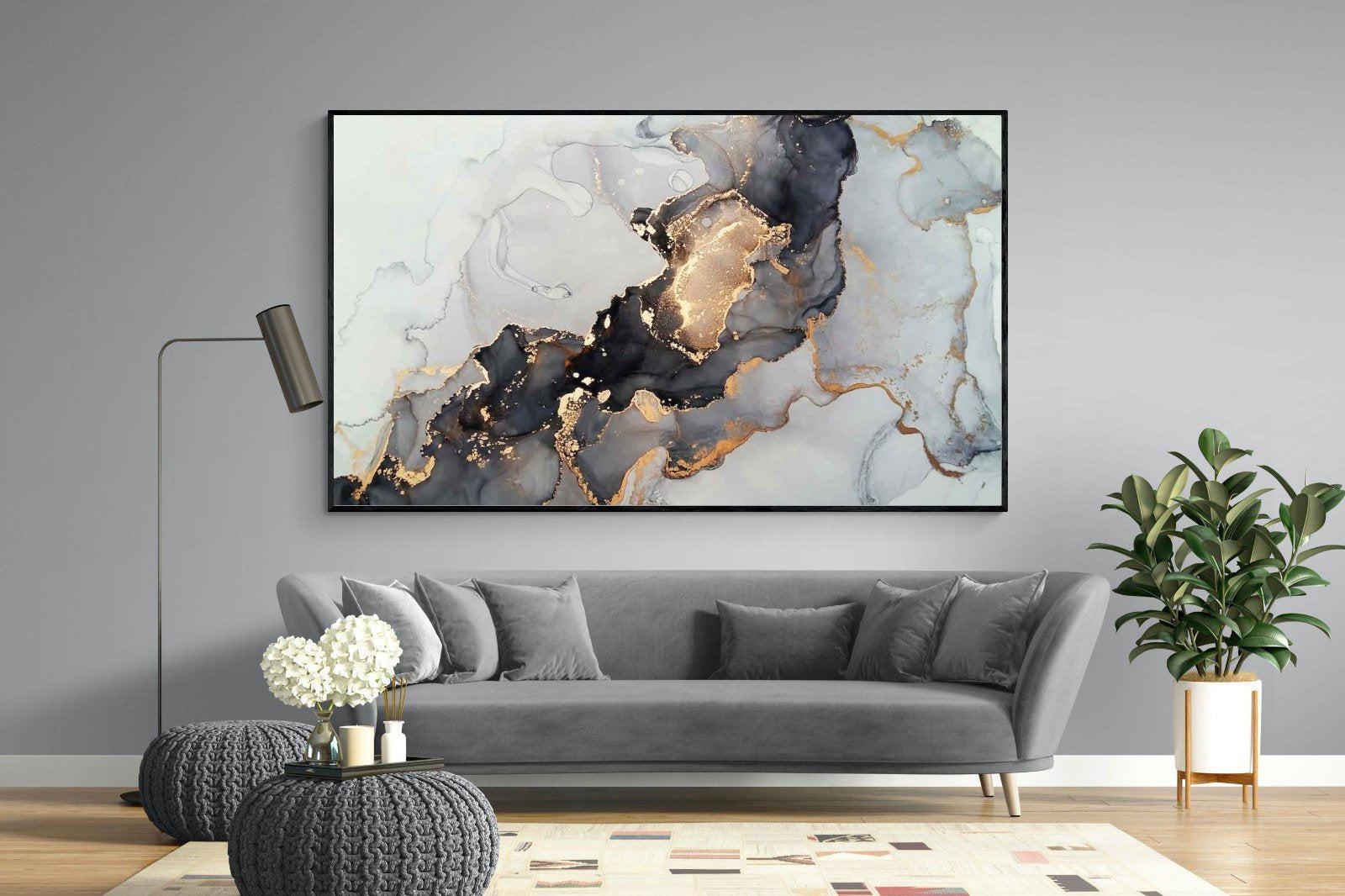 Grey & Gold Marble-Wall_Art-220 x 130cm-Mounted Canvas-Black-Pixalot