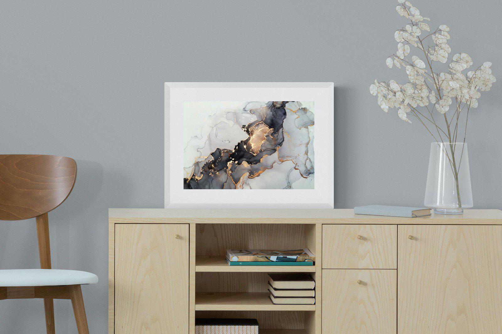 Grey & Gold Marble-Wall_Art-60 x 45cm-Framed Print-White-Pixalot