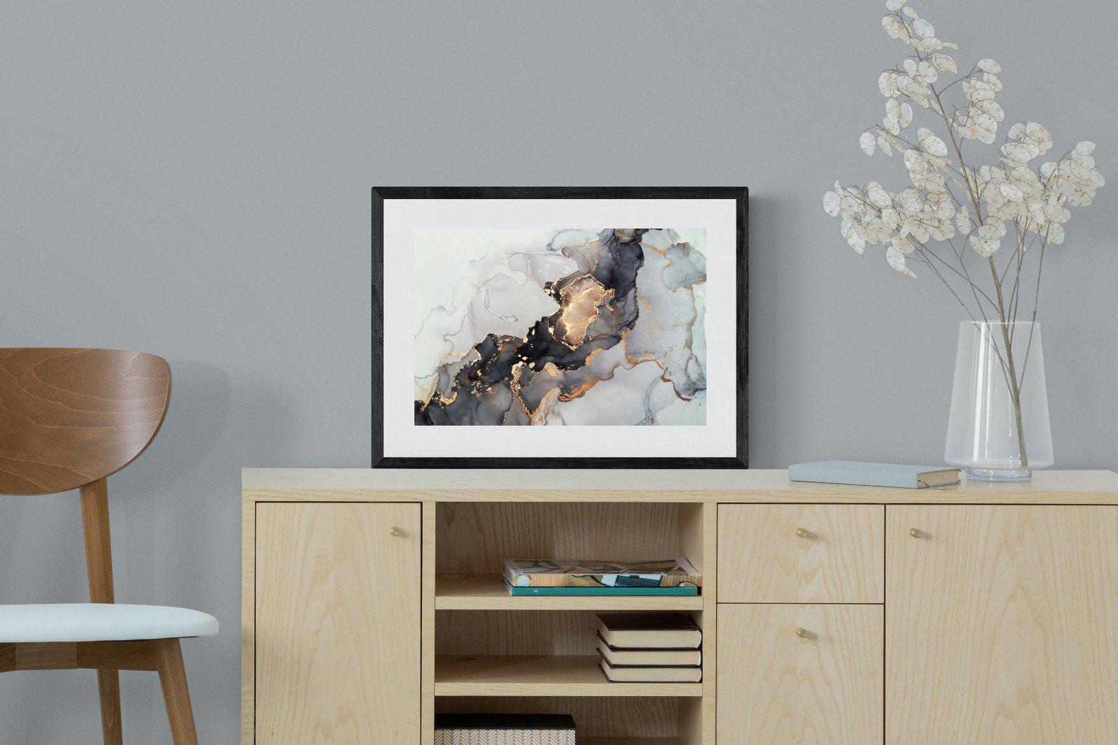 Grey & Gold Marble-Wall_Art-60 x 45cm-Framed Print-Black-Pixalot