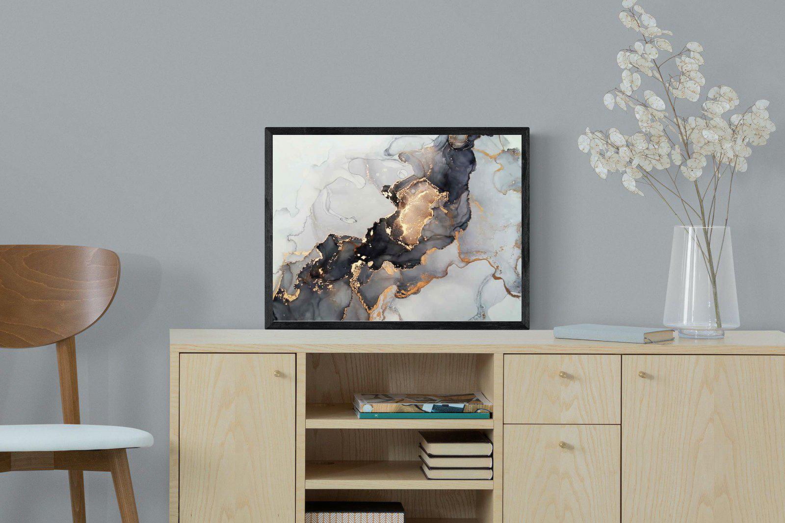Grey & Gold Marble-Wall_Art-60 x 45cm-Mounted Canvas-Black-Pixalot