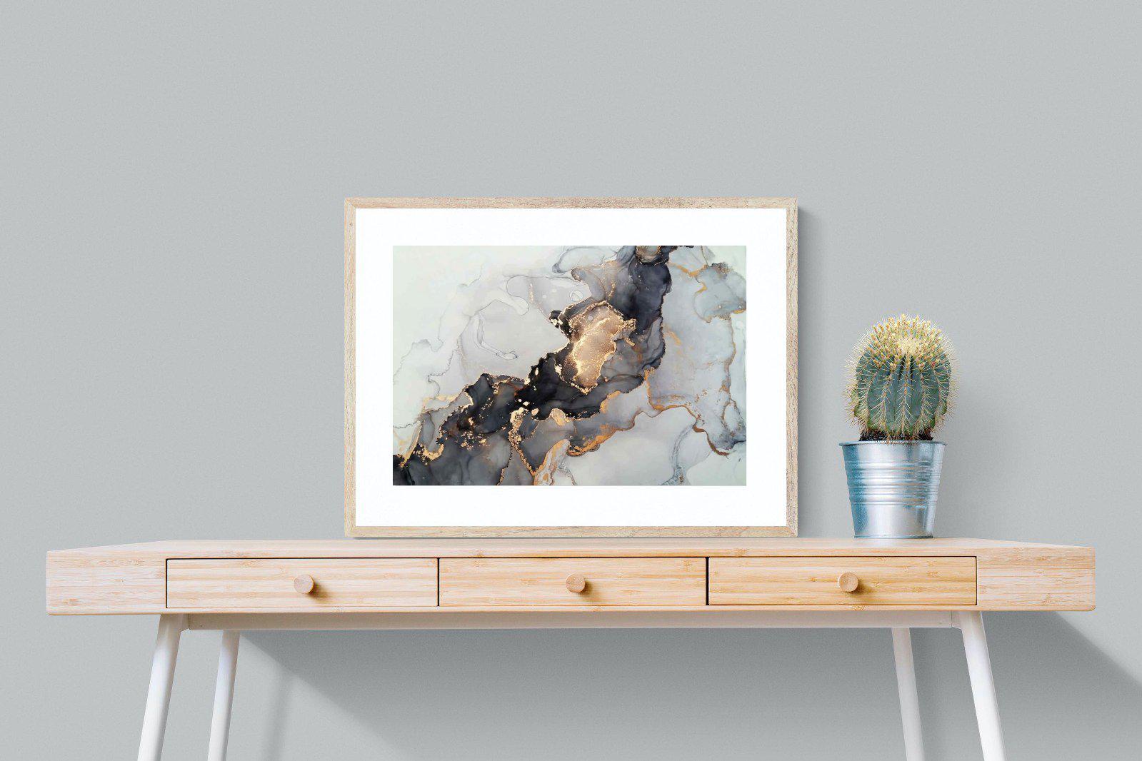 Grey & Gold Marble-Wall_Art-80 x 60cm-Framed Print-Wood-Pixalot