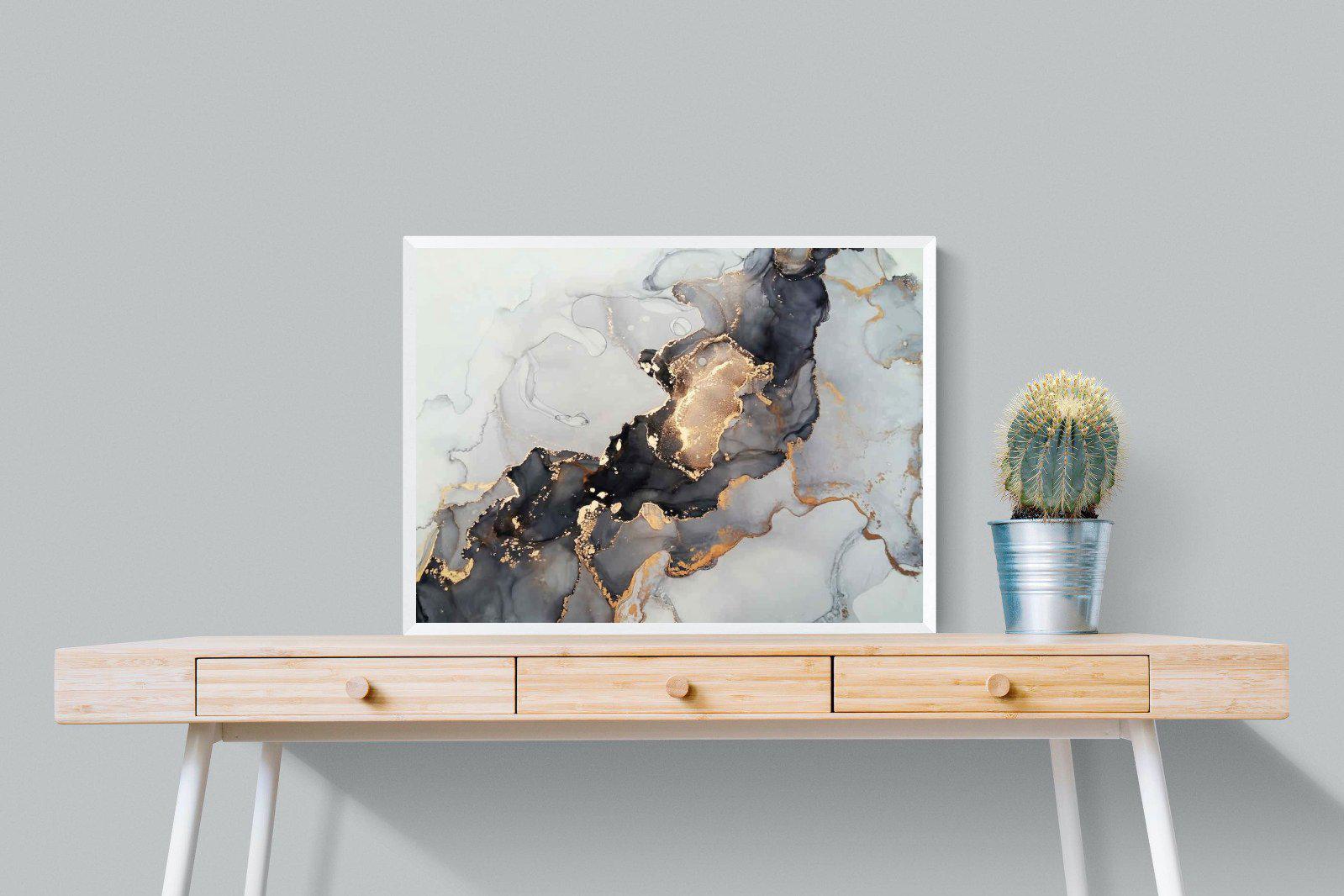 Grey & Gold Marble-Wall_Art-80 x 60cm-Mounted Canvas-White-Pixalot
