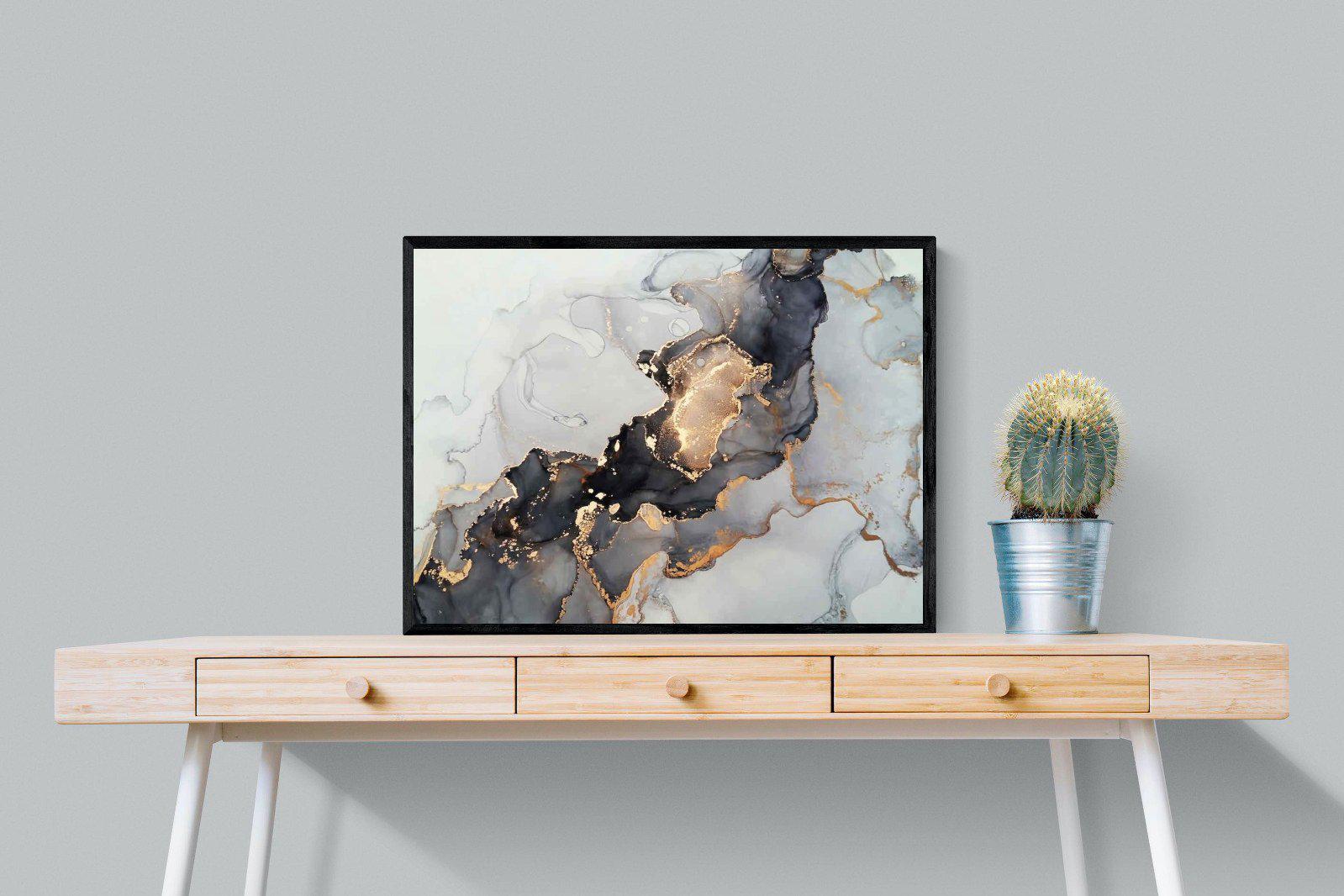Grey & Gold Marble-Wall_Art-80 x 60cm-Mounted Canvas-Black-Pixalot