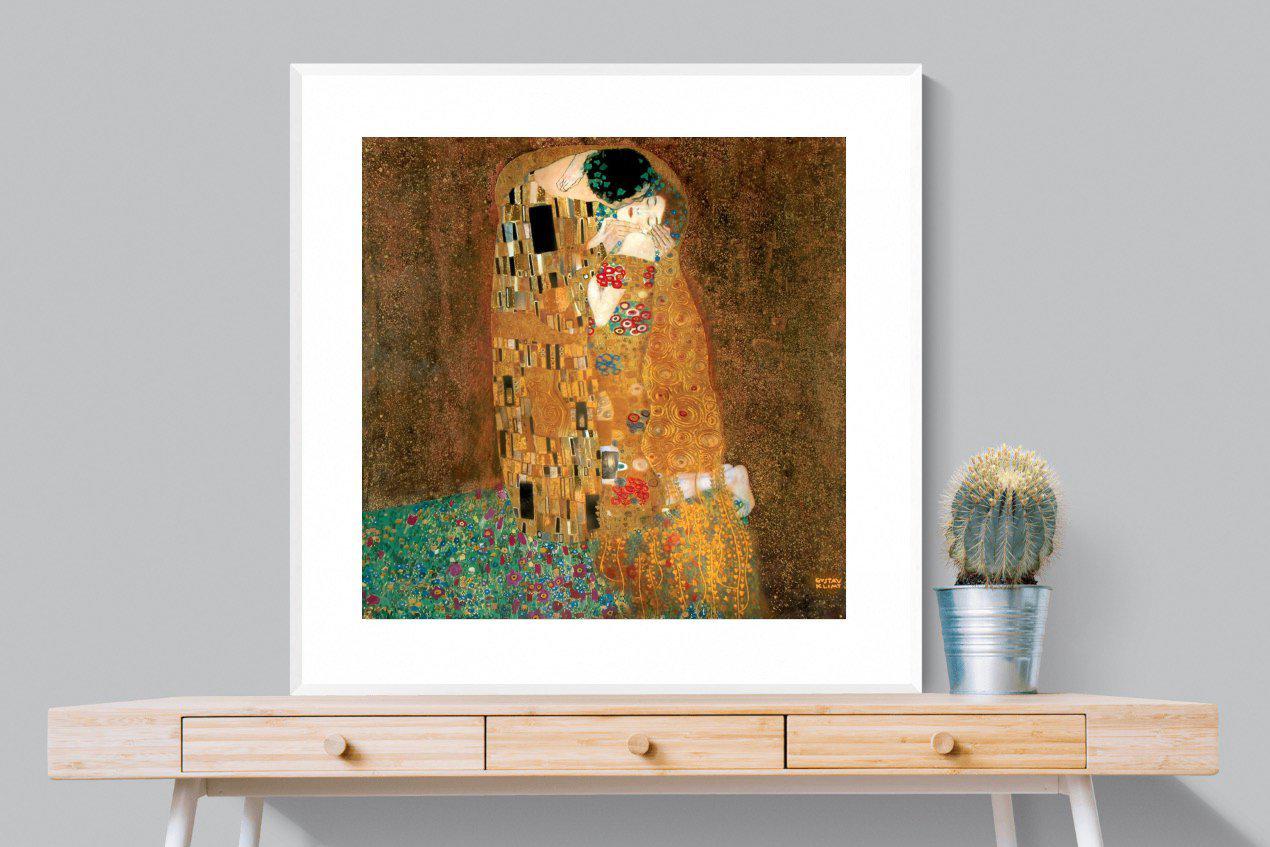 Gustav Klimt The Kiss-Wall_Art-100 x 100cm-Framed Print-White-Pixalot