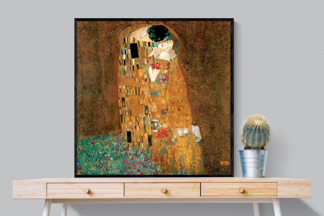 Gustav Klimt The Kiss-Wall_Art-100 x 100cm-Mounted Canvas-Black-Pixalot