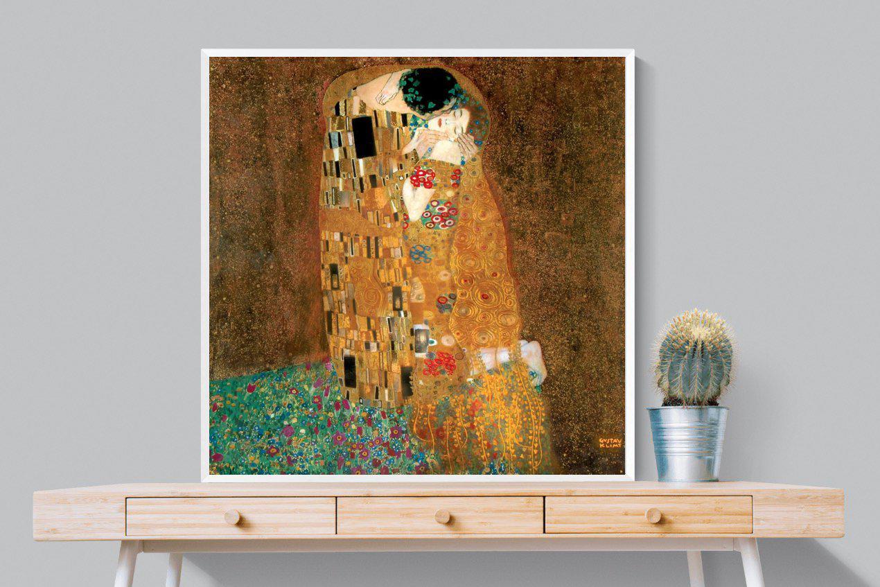 Gustav Klimt The Kiss-Wall_Art-100 x 100cm-Mounted Canvas-White-Pixalot