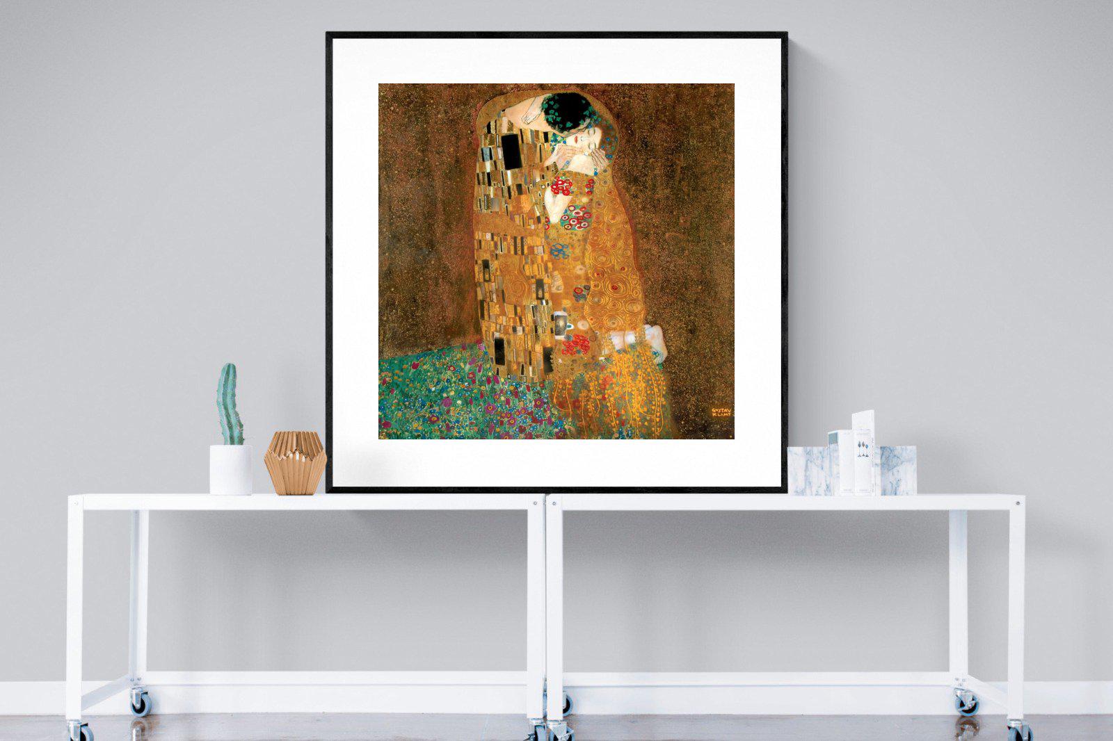 Gustav Klimt The Kiss-Wall_Art-120 x 120cm-Framed Print-Black-Pixalot