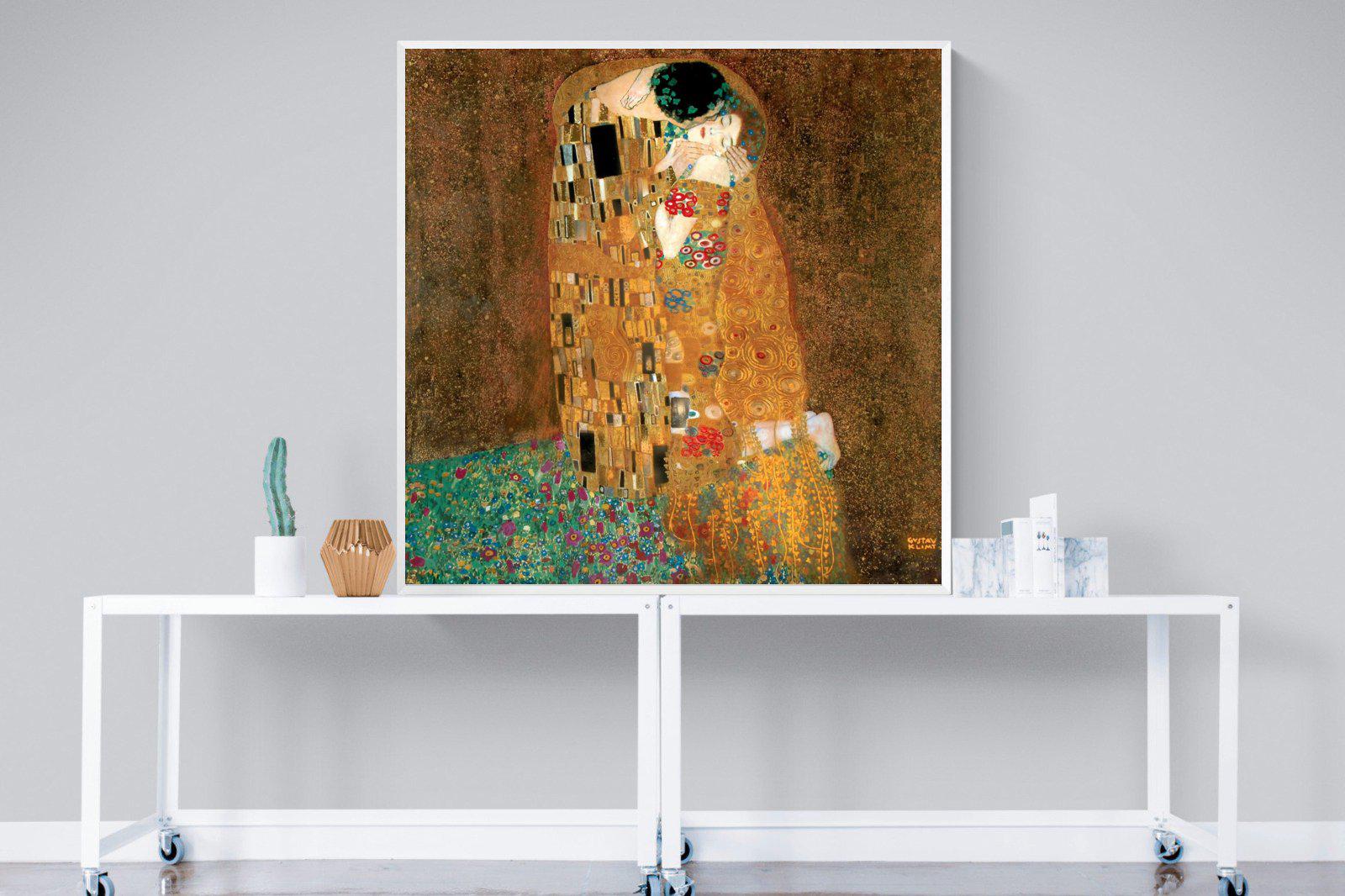 Gustav Klimt The Kiss-Wall_Art-120 x 120cm-Mounted Canvas-White-Pixalot