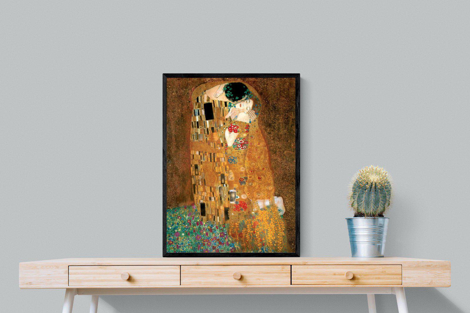 Gustav Klimt The Kiss-Wall_Art-60 x 80cm-Mounted Canvas-Black-Pixalot