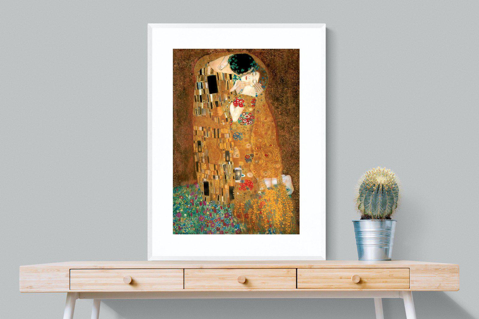 Gustav Klimt The Kiss-Wall_Art-75 x 100cm-Framed Print-White-Pixalot
